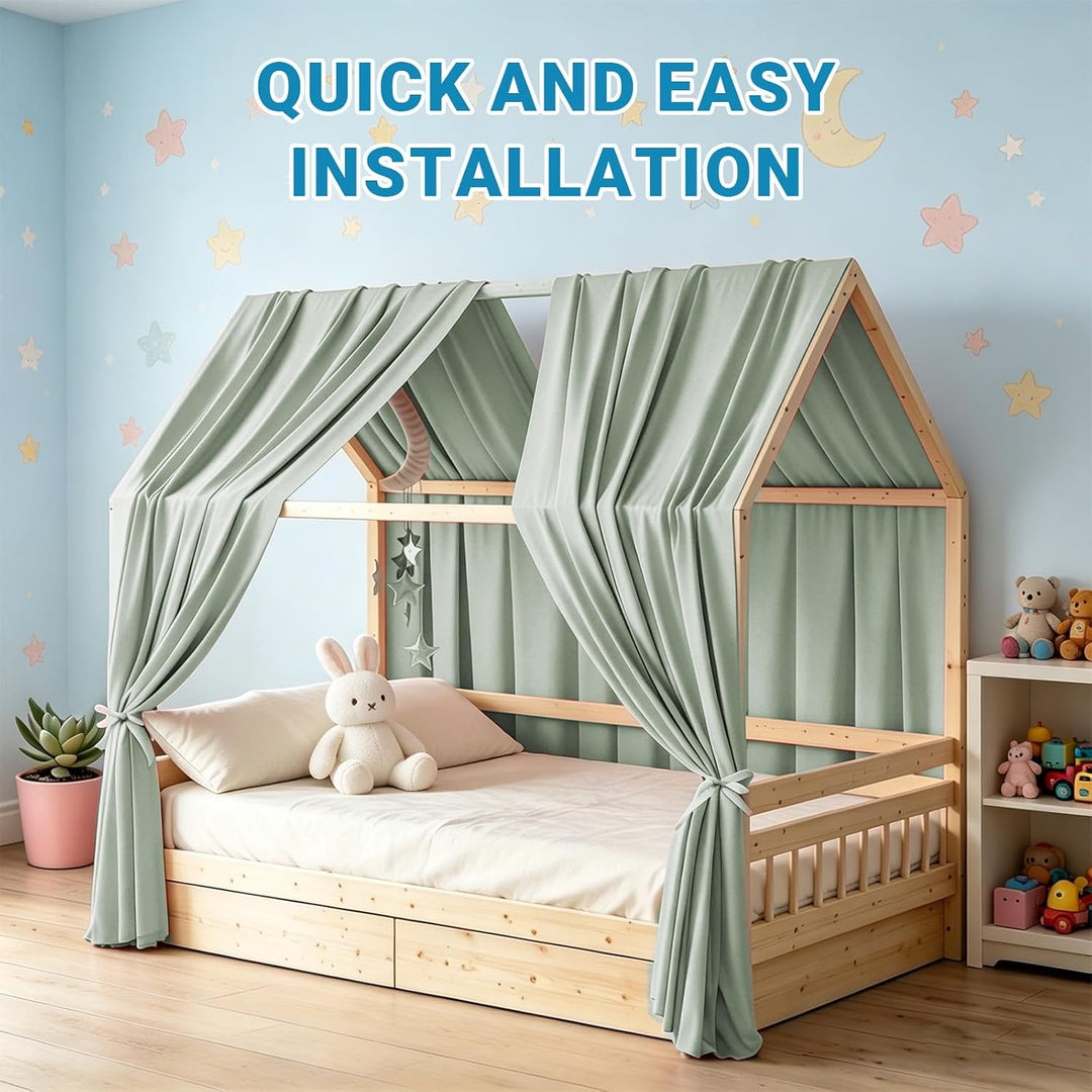 Hausbett Himmel, Betthimmel Hausbett Musselin mit 2 Stück Betthimmel, Stoffhimmel, Baldachin Kinderz