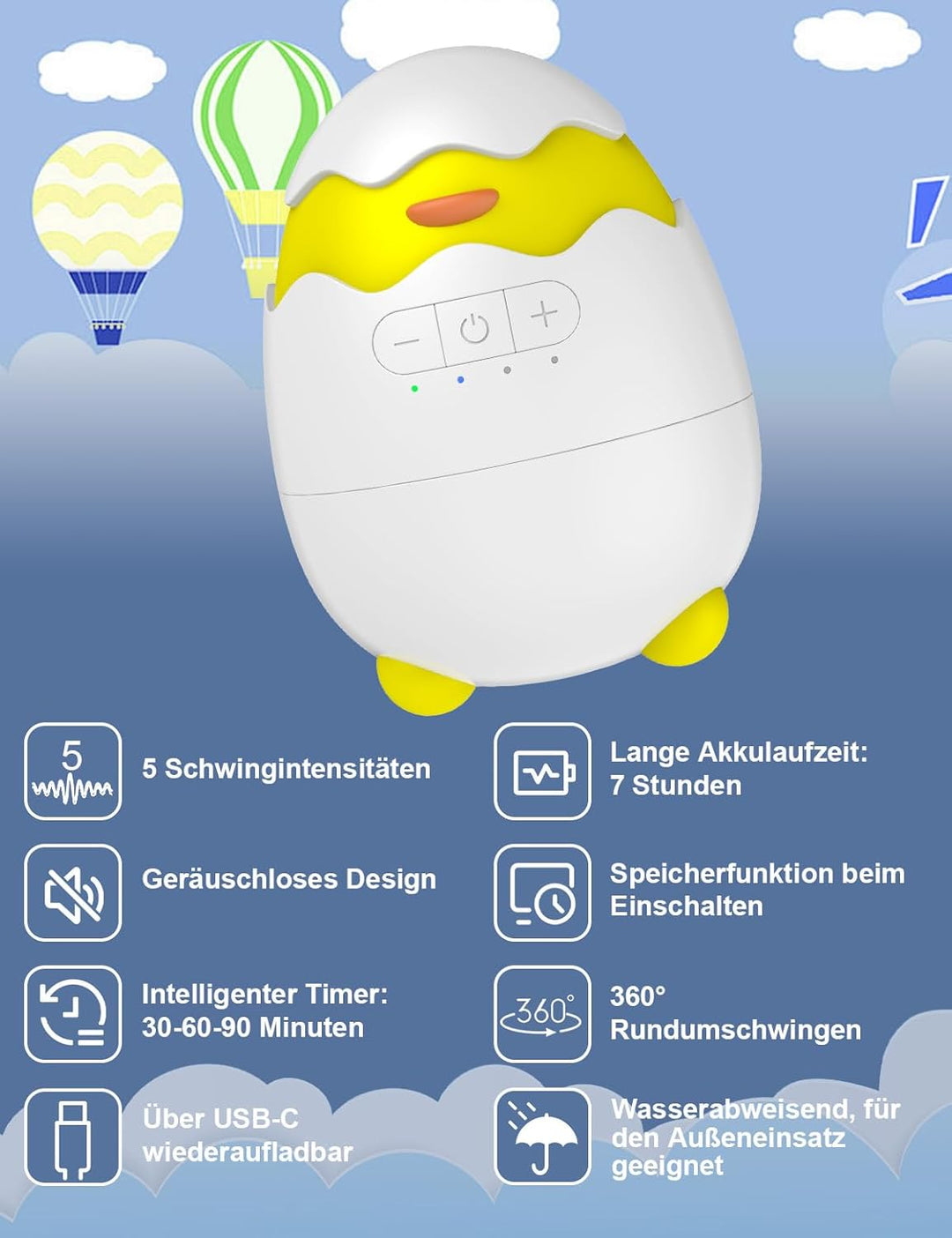 Kinderwagenschaukler- Das Original Schlafhilfe für Baby, 5 Einstellbare Schaukelintensitäten, USB-C