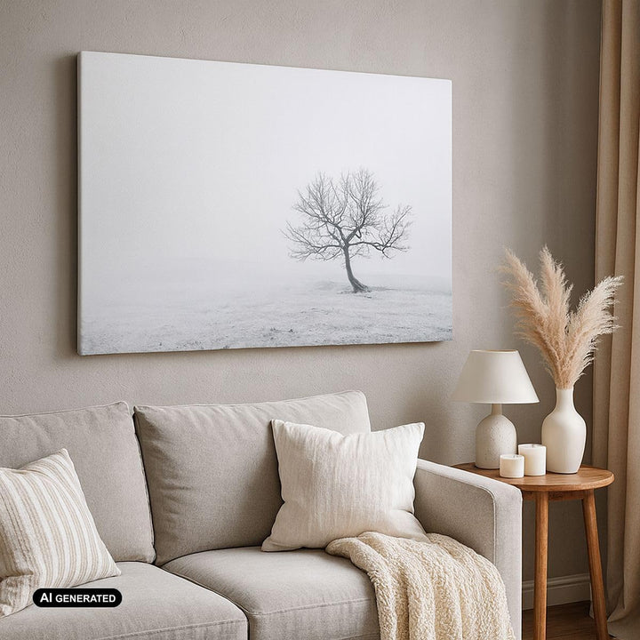 Bilder auf Leinwand 100x70cm Leinwandbild mit Rahmen Baum Feld Natur Gross Wanddeko Bild Schlafzimme
