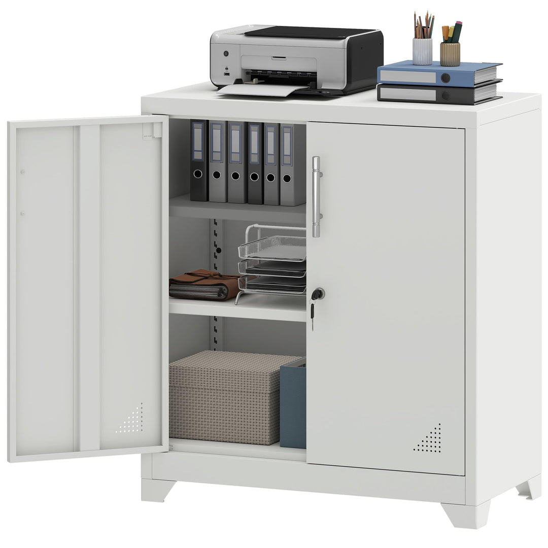 YITAHOME Aktenschrank Abschliessbar, Metallschrank mit 2 Verstellbare Einlegeböden, Büroschrank Stah