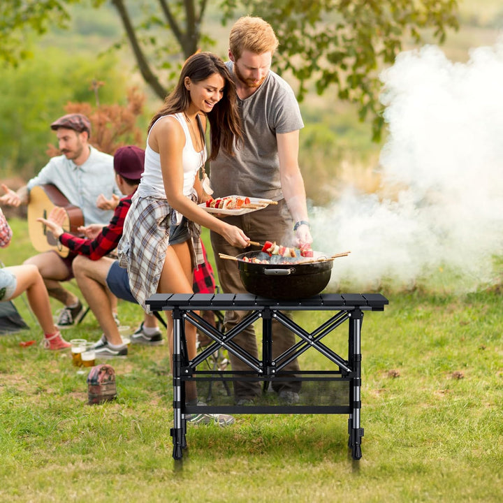 Anbte Campingtisch Aluminium 64x40cm Aufrollbare Tischplatte 2 Verstellbar Höhen 44/70cm Klapptisch