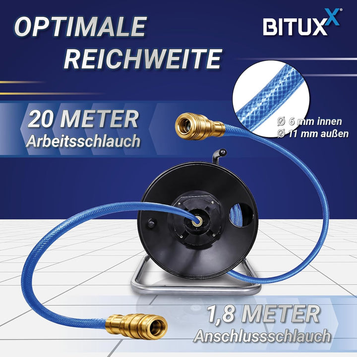 Bituxx Druckluftschlauchtrommel Druckluft Luftschlauch Trommel Aufroller für Kompressor 20 Meter man