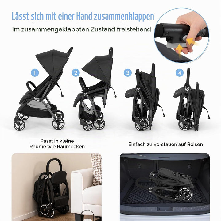 LIFEZEAL Faltbarer Kinderwagen mit neigbarer Rückenlehne, Kinderbuggy mit verstellbarem Sonnendach,
