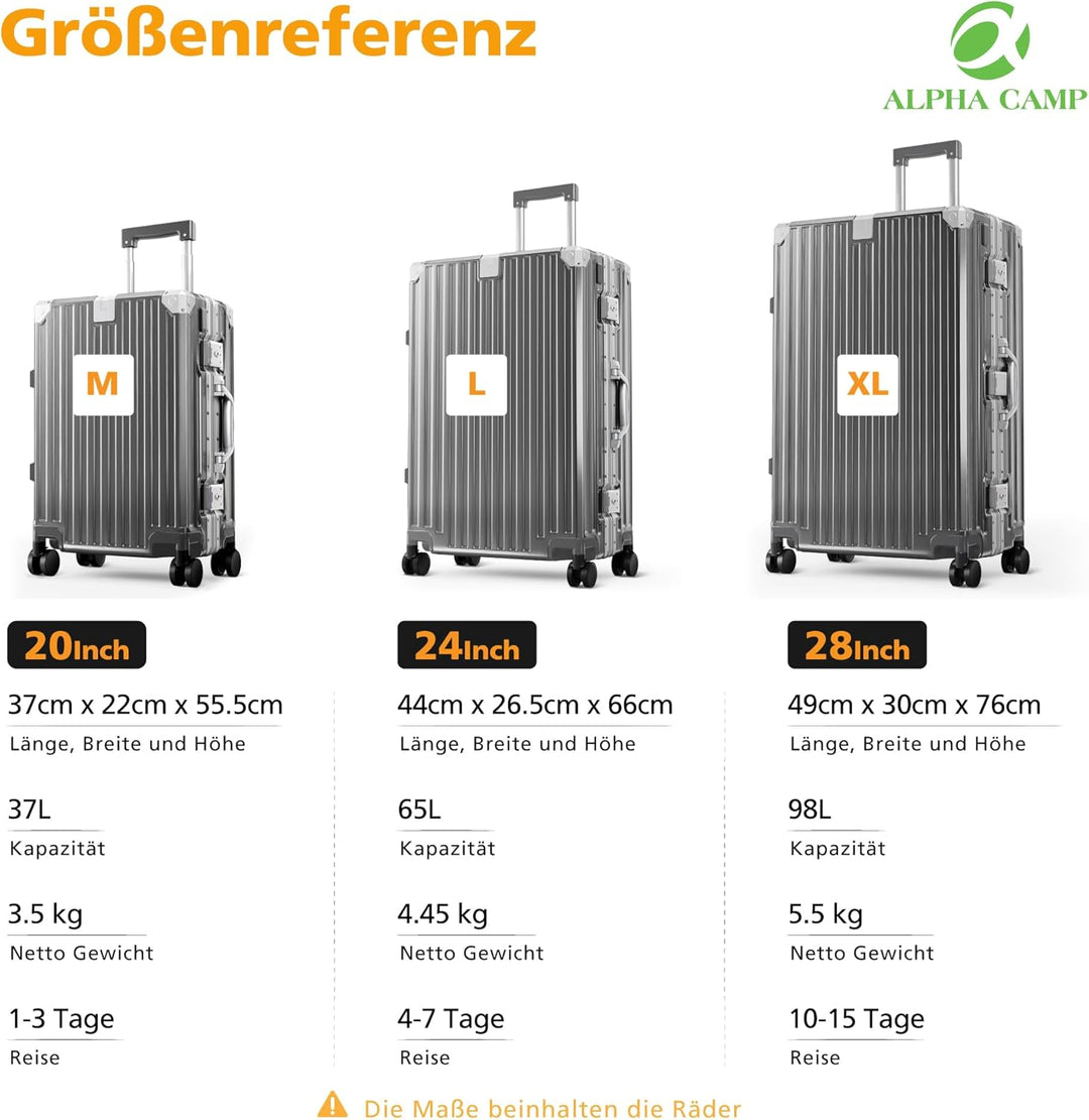 ALPHA CAMP Koffer Polycarbonat L Reisekoffer TSA Schloss Hartschalenkoffer mit Rollen 44x26.4x65.8cm