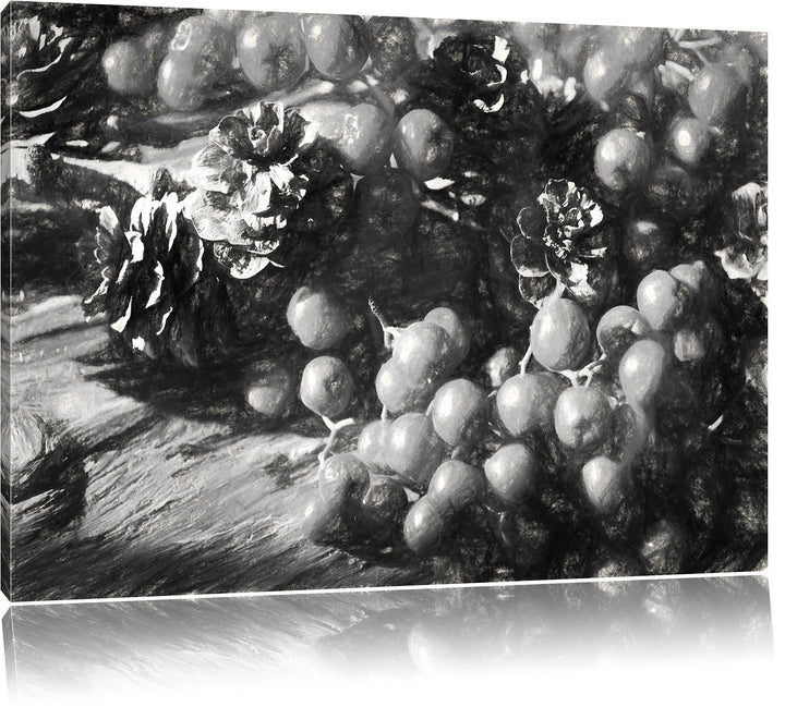 Pixxprint Vogelbeeren und Tannenzapfen Kunst als Leinwandbild/Grösse: 100x70 / Wandbild/Kunstdruck/f