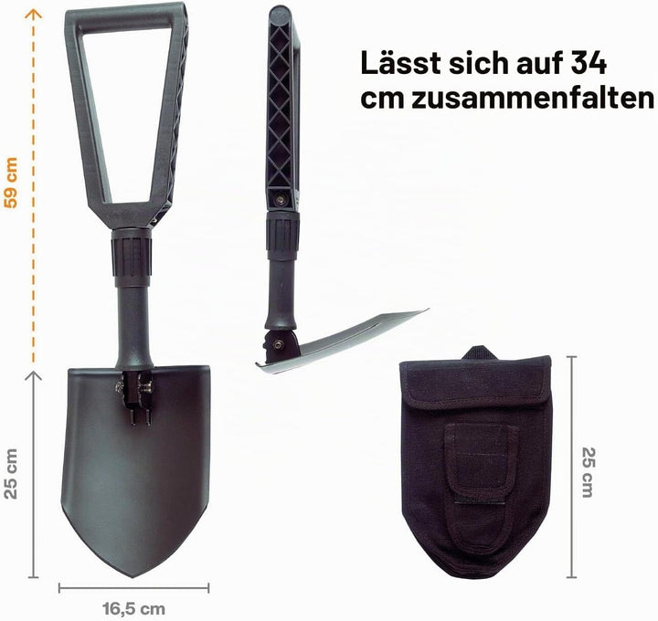 Fiskars Klappspaten für Camper und Bergsteiger, Auch als Schaufel und Hacke einsetzbar, Mit Canvas-T