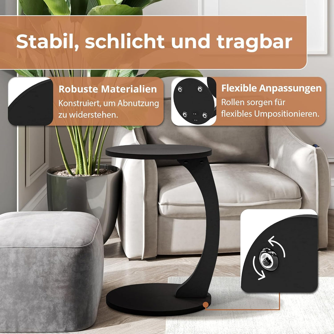 [en.casa] Beistelltisch Holeby Couchtisch Sofatisch auf Rollen Betttisch Laptoptisch C-Form Wohnzimm