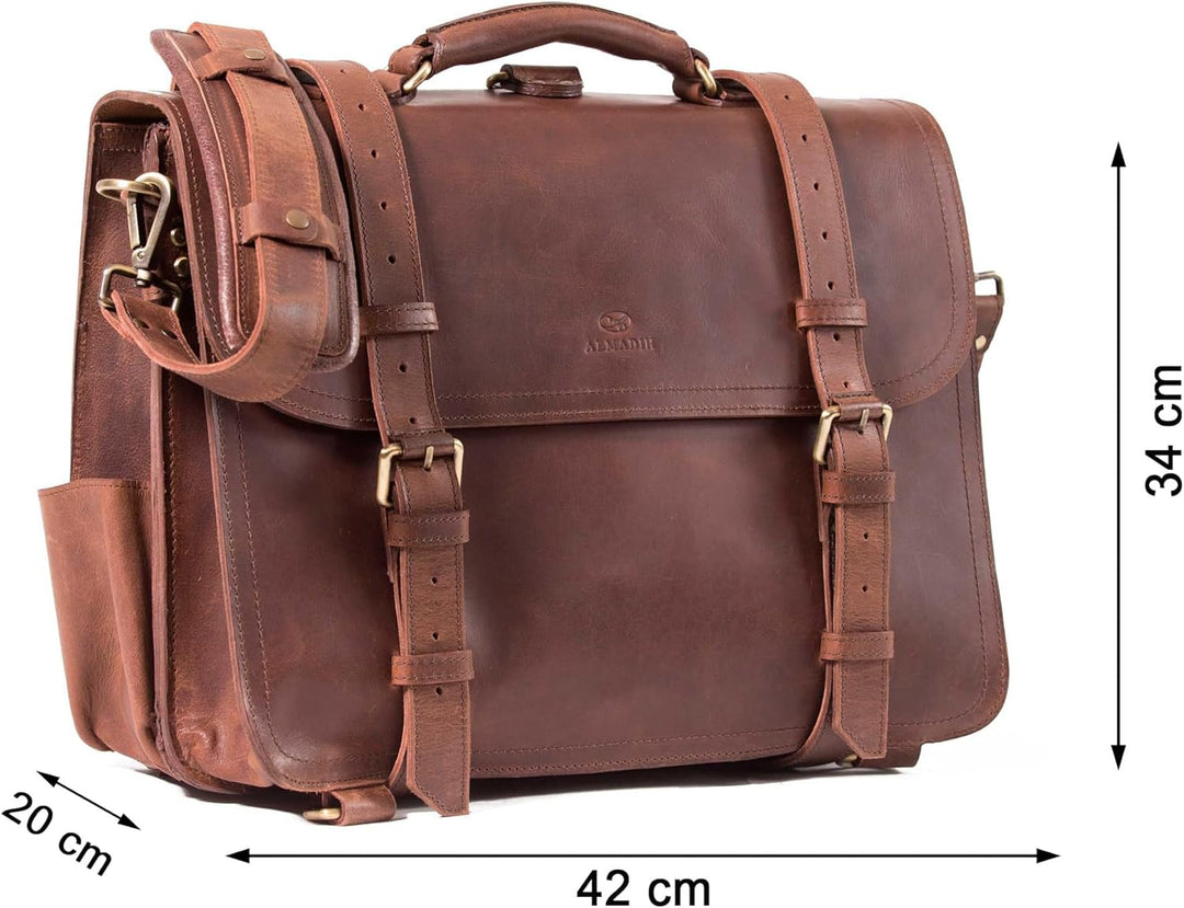 ALMADIH Leder Multifunktionstasche WALKER Aktentasche, Rucksack + Umhängetasche in einem! Handgefert