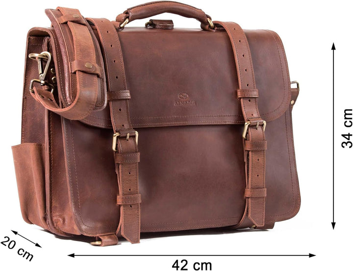 ALMADIH Leder Multifunktionstasche WALKER Aktentasche, Rucksack + Umhängetasche in einem! Handgefert
