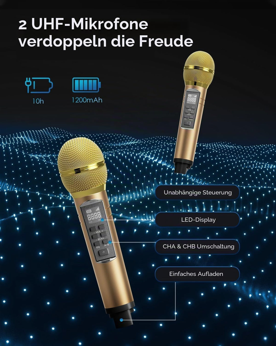 Trsaow Karaoke-Maschine, tragbar, professionell, mit 2 kabellosen UHF-Mikrofonen, PA-System mit DJ-L