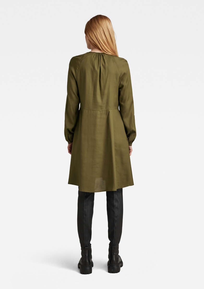 G-STAR RAW Damen Short Flared Long Sleeve Dresses XXS Grün (Dark Olive D23603-d297-c744), XXS Grün (