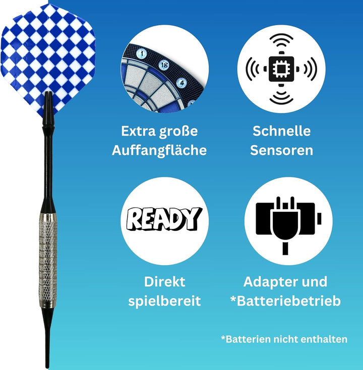 Best Sporting elektronische Dartscheibe Cambridge mit LED Beleuchteten Ziffern, Dartautomat mit 6 Da