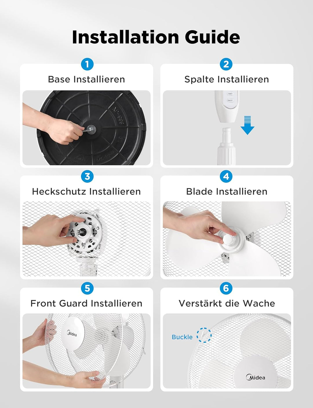 Midea FS40-16JRA Standventilator, Starke Windkraft, Grosses Luftvolumen, 40 W Leistung, Fernbedienun