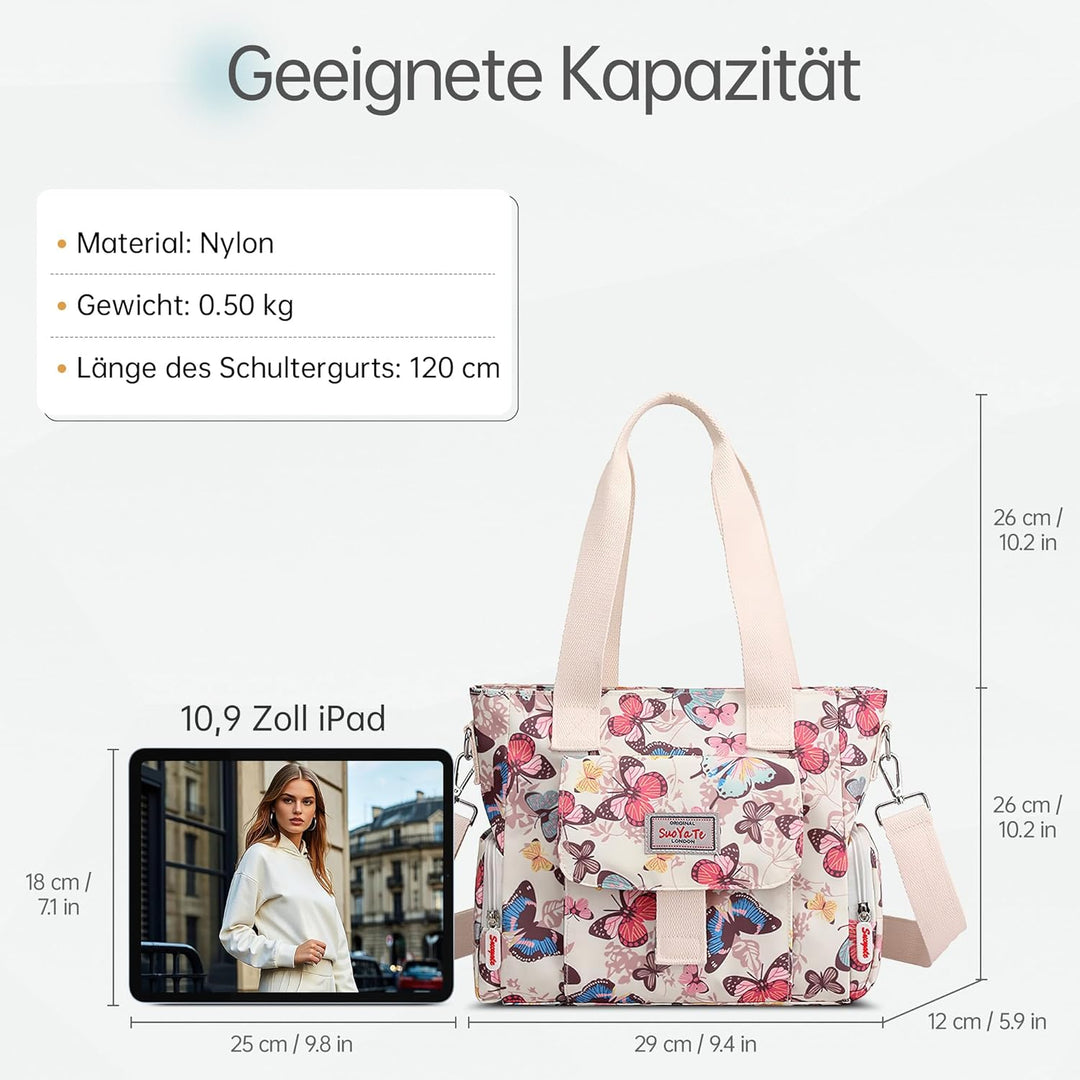 DIRRONA Bunte Damenhandtaschen Modedruck Umhängetasche Multi Pocket Multi Fach Crossbody Bag Beiläuf