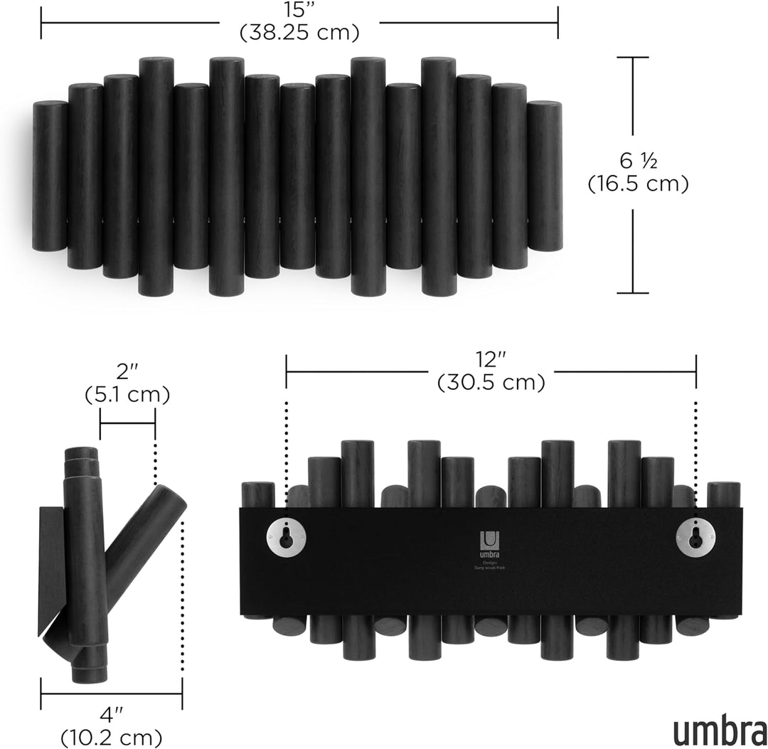 Umbra Picket Garderobenhaken - Garderobenleiste und Moderne Wand Dekoration mit 5 Klapphaken aus ges