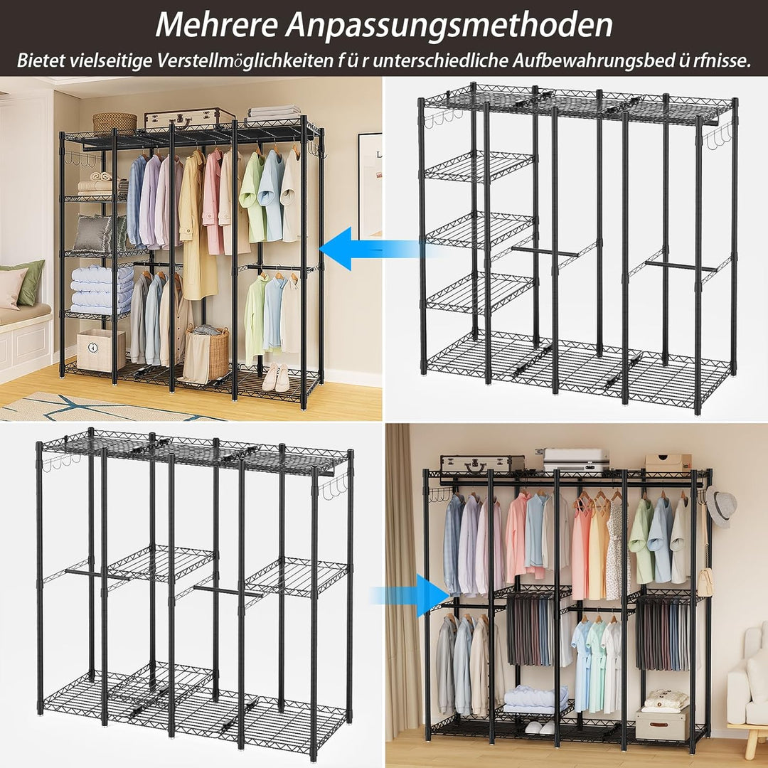 AQRA Offener Kleiderschrank System,Kleiderständer mit 9 Höhenverstellbarem Regalböden und 5 Kleiders