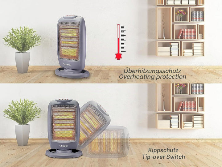 BEPER P203PAN011 Halogen-Heizfläche, 400/800/1200W, 3 Heizelemente, 3 Leistungsstufen, automatische