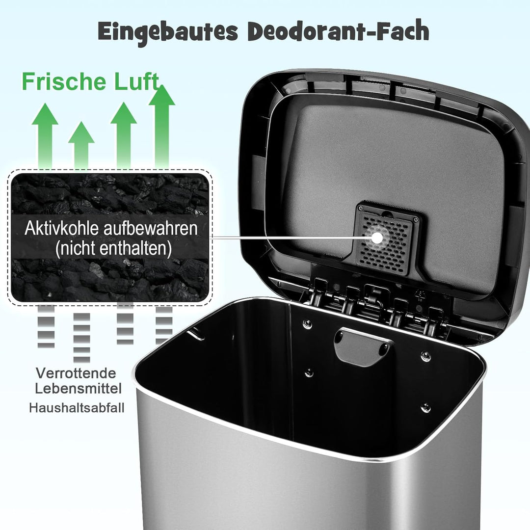 COSTWAY Mülleimer Küche, 50L Abfalleimer, Tretmülleimer mit sanft schliessendem Deckel, Mülltrennsys