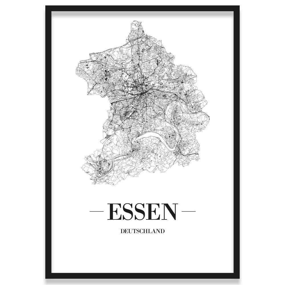 JUNIWORDS Stadtposter, Essen, Wähle eine Grösse, 40 x 60 cm, Poster mit Rahmen, Schrift A, Weiss 40
