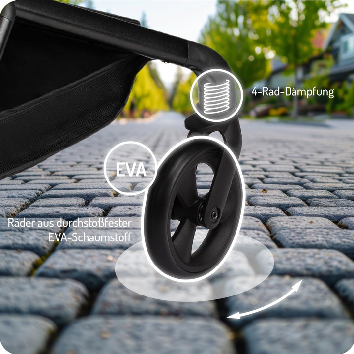 MoMi Kinderwagen ADELLE ab 6. Monat (bis 22 kg), klappbarer Buggy mit 360°-Sitz und 5-Punkt-Sicherhe