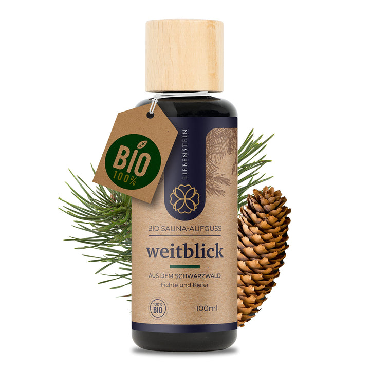 BIO Saunaaufguss “Weitblick” - Fichte & Kiefer [1x100ml Sauna Aufgussmittel] mit 100% naturreinen Bi