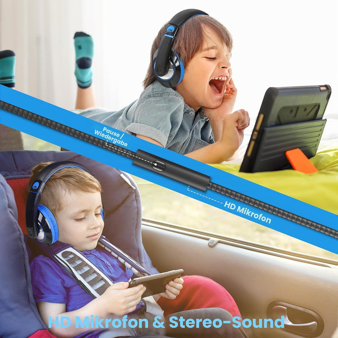 RockPapa Comfort+ Kinder Kopfhörer für Schule Jungen, Kopfhörer Kinder mit Kabel, Einstellbar, 3,5 m