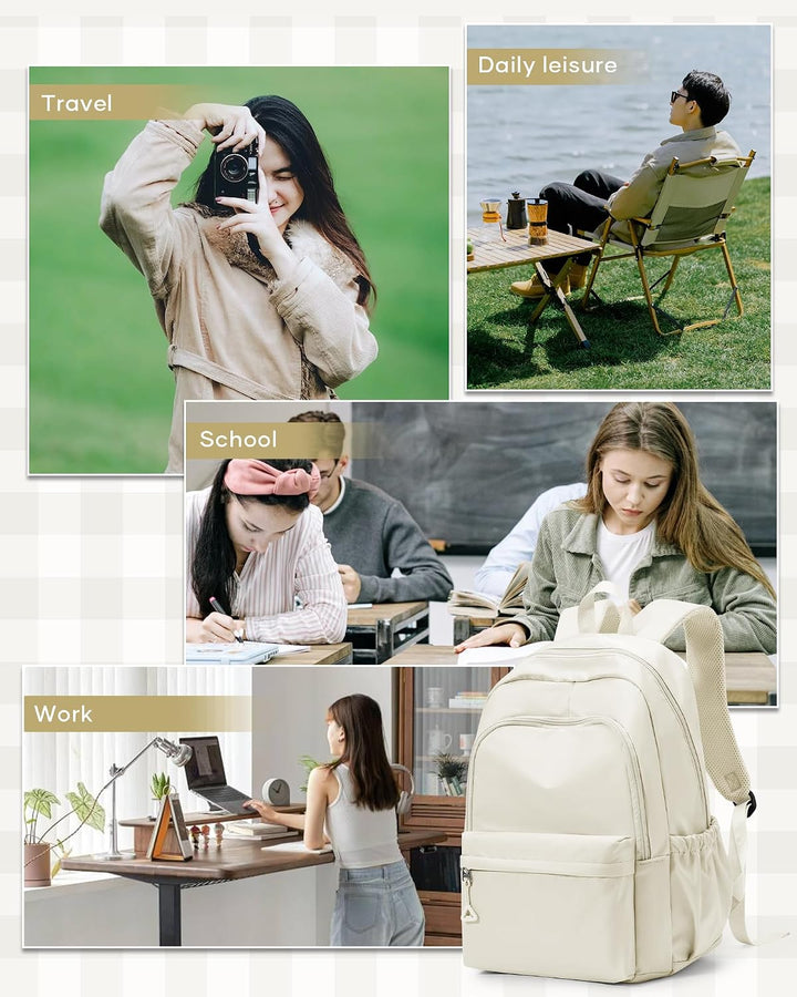 Schulrucksack Teenager Mädchen Jungen Schultasche Rucksack Schule Beige | School Bag Backpack Laptop