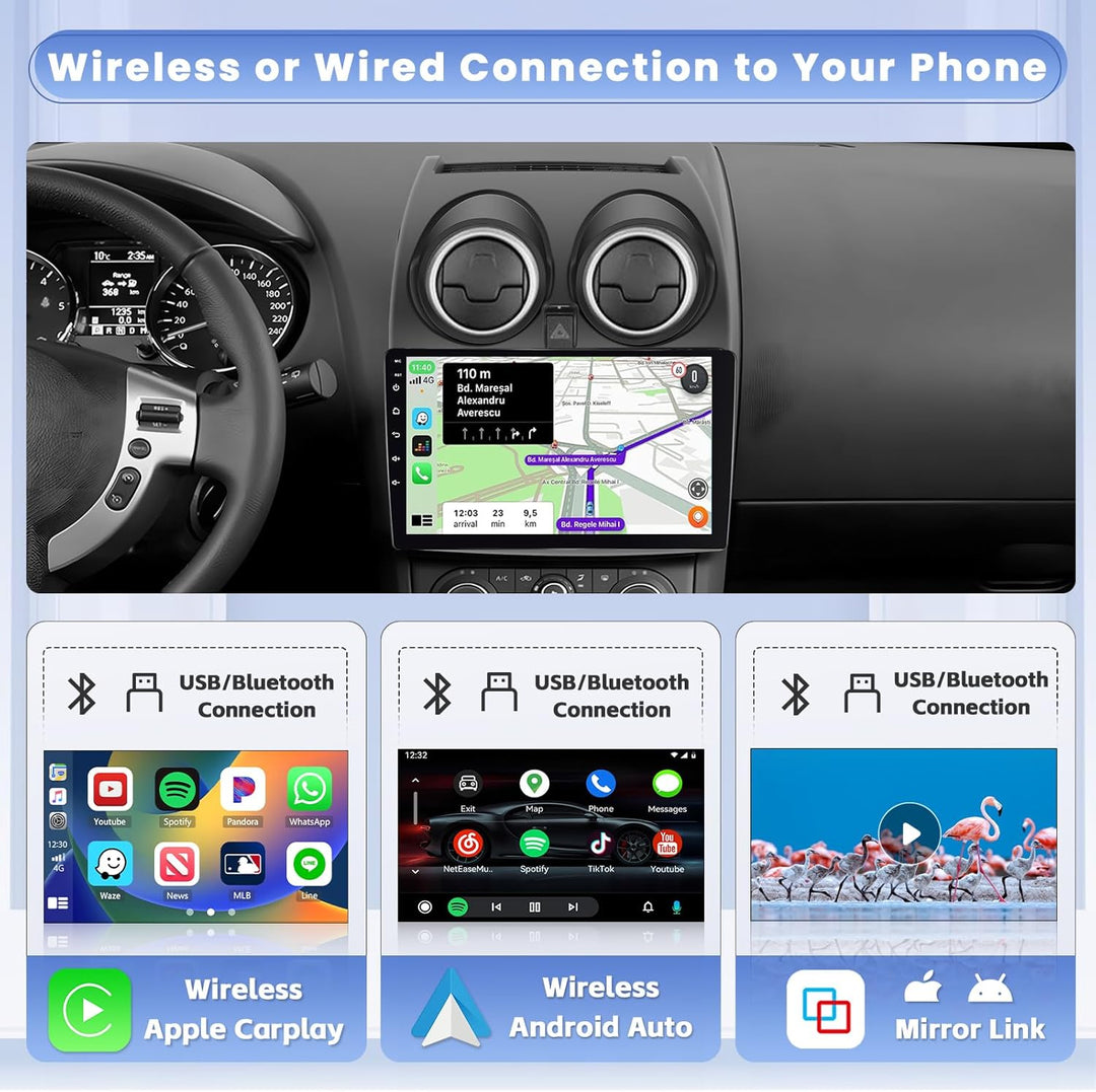 Hikity [8 Core 4+64GB] Android 15 Autoradio, für Nissan Qashqai J10 (2006-2016) Radio CarPlay Androi