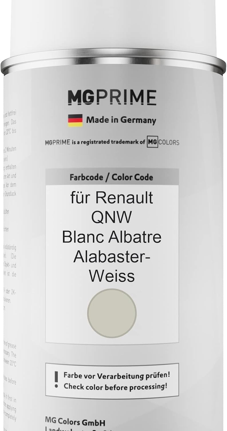 MG PRIME Autolack Sprühdosen Set für Renault QNW Blanc Albatre/Alabaster-Weiss Basislack Klarlack Sp