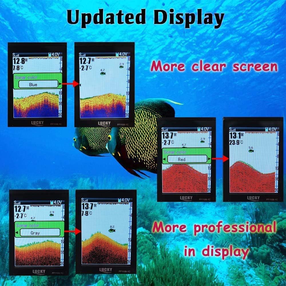LUCKY Tragbarer Fischfinder Wandler Sonarsensor Wasser Tiefenmesser LCD Bildschirm Echolot Fischfind