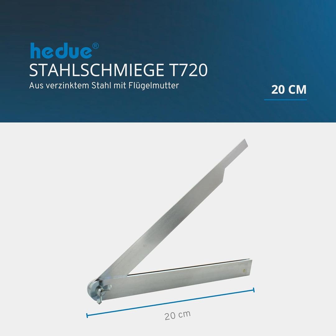 hedue® Stahlschmiege T720 - Winkelschmiege aus rostfreiem Stahl, Schmiege Winkelmesser 20 cm, 20 cm