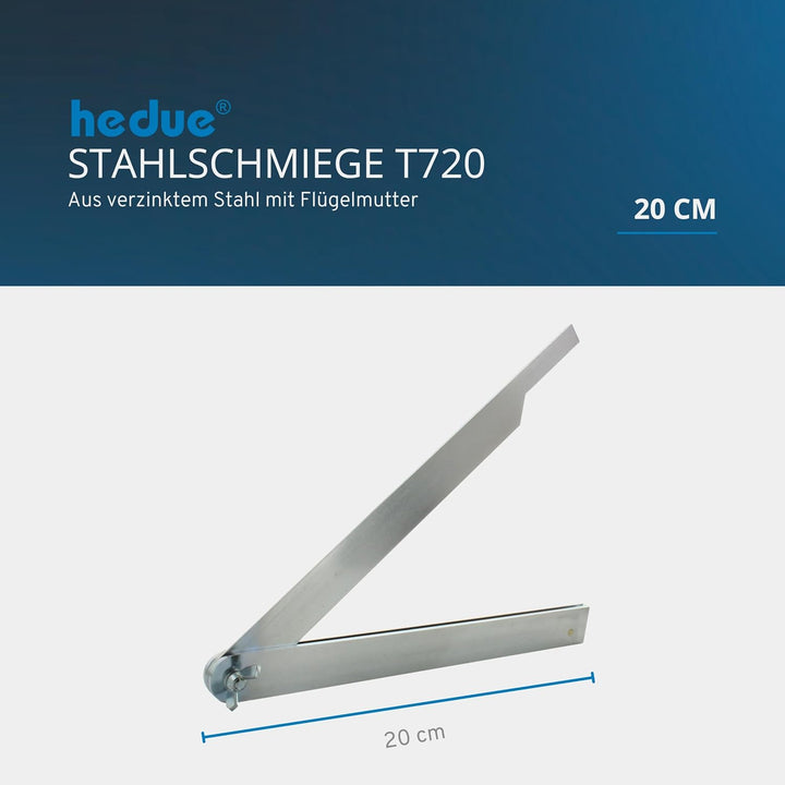 hedue® Stahlschmiege T720 - Winkelschmiege aus rostfreiem Stahl, Schmiege Winkelmesser 20 cm, 20 cm