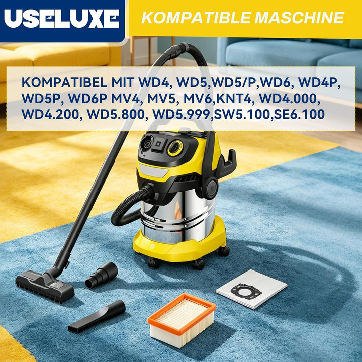 16 Staubsaugerbeutel + 2 Filter kompatibel mit Kärcher WD4 WD5 WD6 WD5P WD6P MV4 MV5 MV6, KFI 487 Be