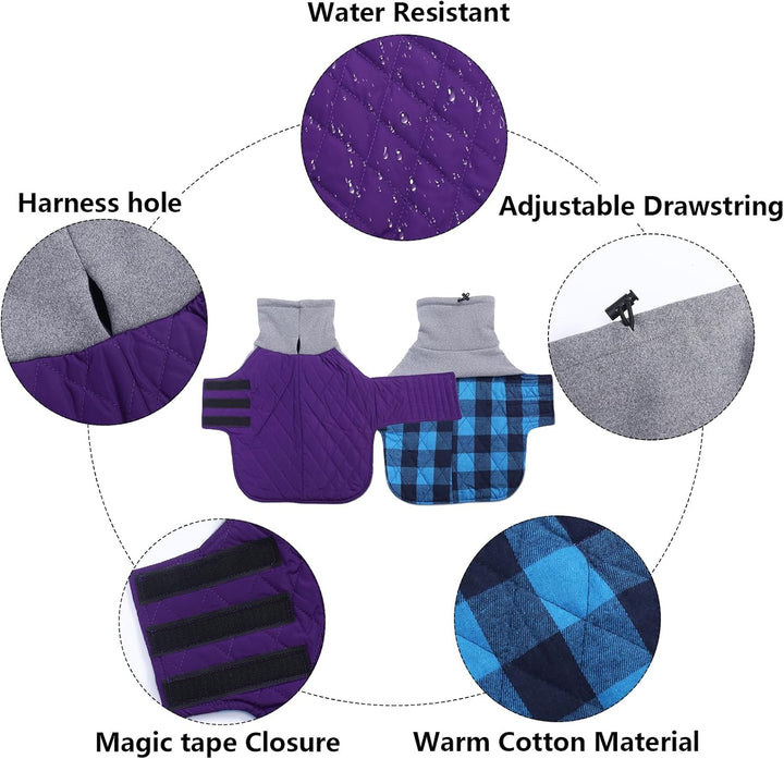 Geyecete Hundemantel Dackel, Dackel Wintermantel, Warmer Quilten Dackelmantel mit Geschirr Loch,Wind