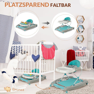 BRONEA® 4-in-1 Gehfrei Babywalker ab 6 Monate | Lauflernwagen Schaukelfunktion und Spielpaneel mit M