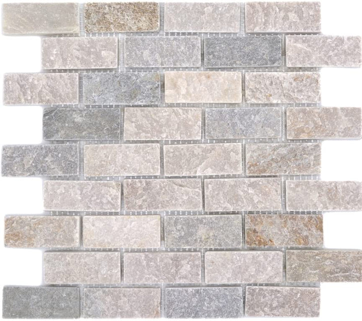 Mosaik Brick Quarzit beige/grau Quarzit Naturstein Küche, Mosaikstein Format: 66x26x10 mm, Bogengrös
