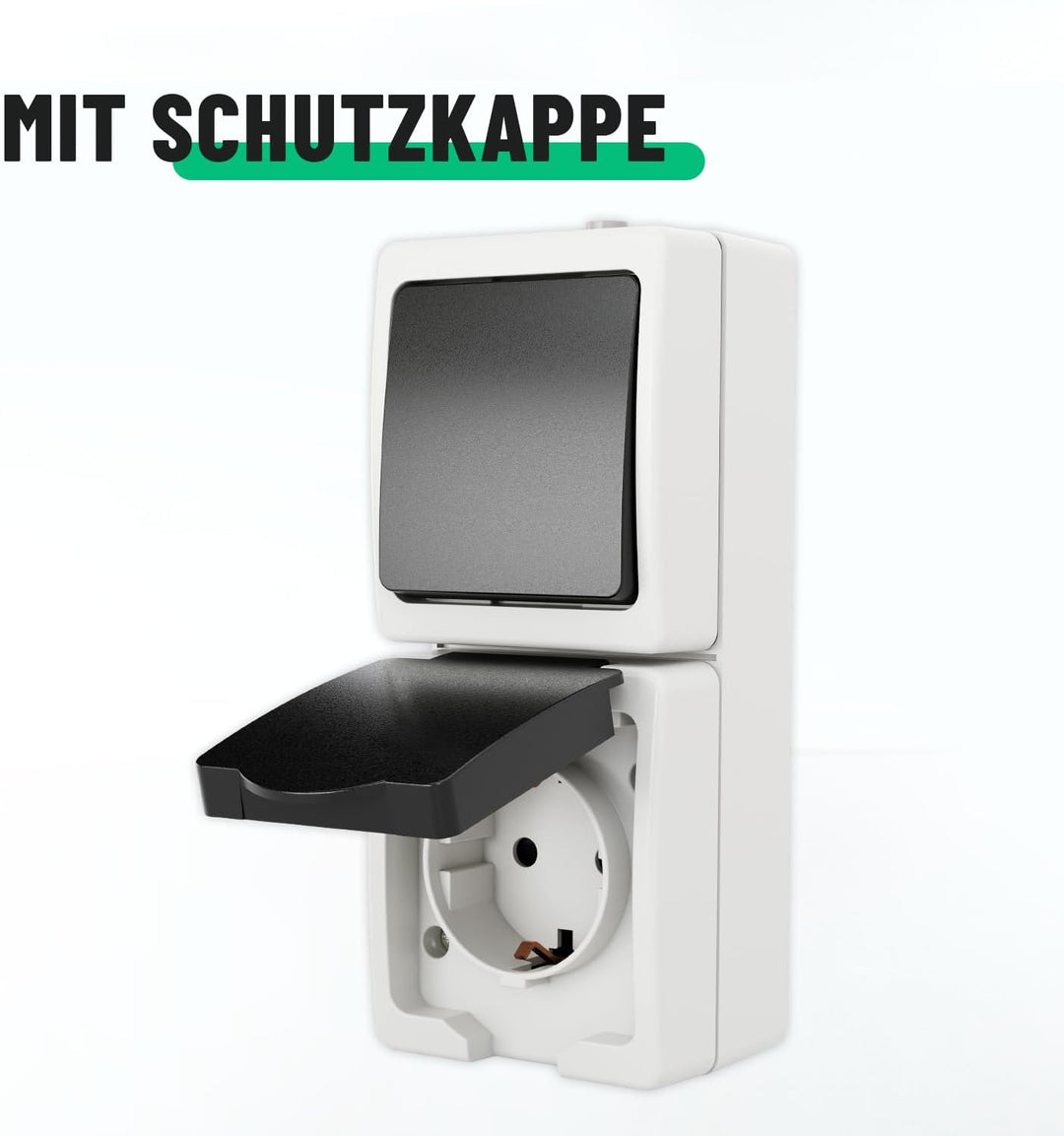greate 3x Aufputz Schalter Steckdose Kombination mit IP44 für Feuchtraum - Steckdose Aufputz mit Wec