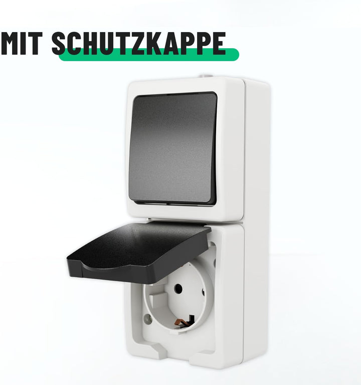 greate 3x Aufputz Schalter Steckdose Kombination mit IP44 für Feuchtraum - Steckdose Aufputz mit Wec