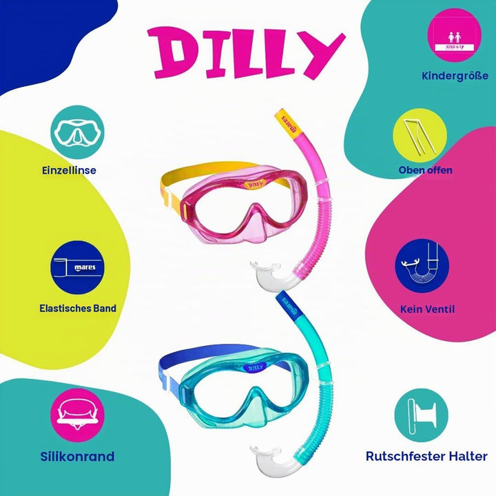 Mares Jungen Dilly Combo Schnorchelmaske Einheitsgrösse Rosa/Gelb, Einheitsgrösse Rosa/Gelb