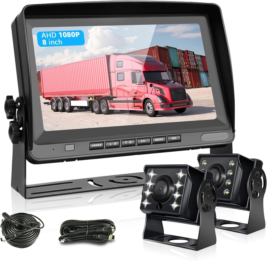 Hodozzy Rückfahrkamera Auto mit 8 Zoll LCD Monitor, AHD 1080P 2*Kameras IP69 Wasserdicht Super Nacht