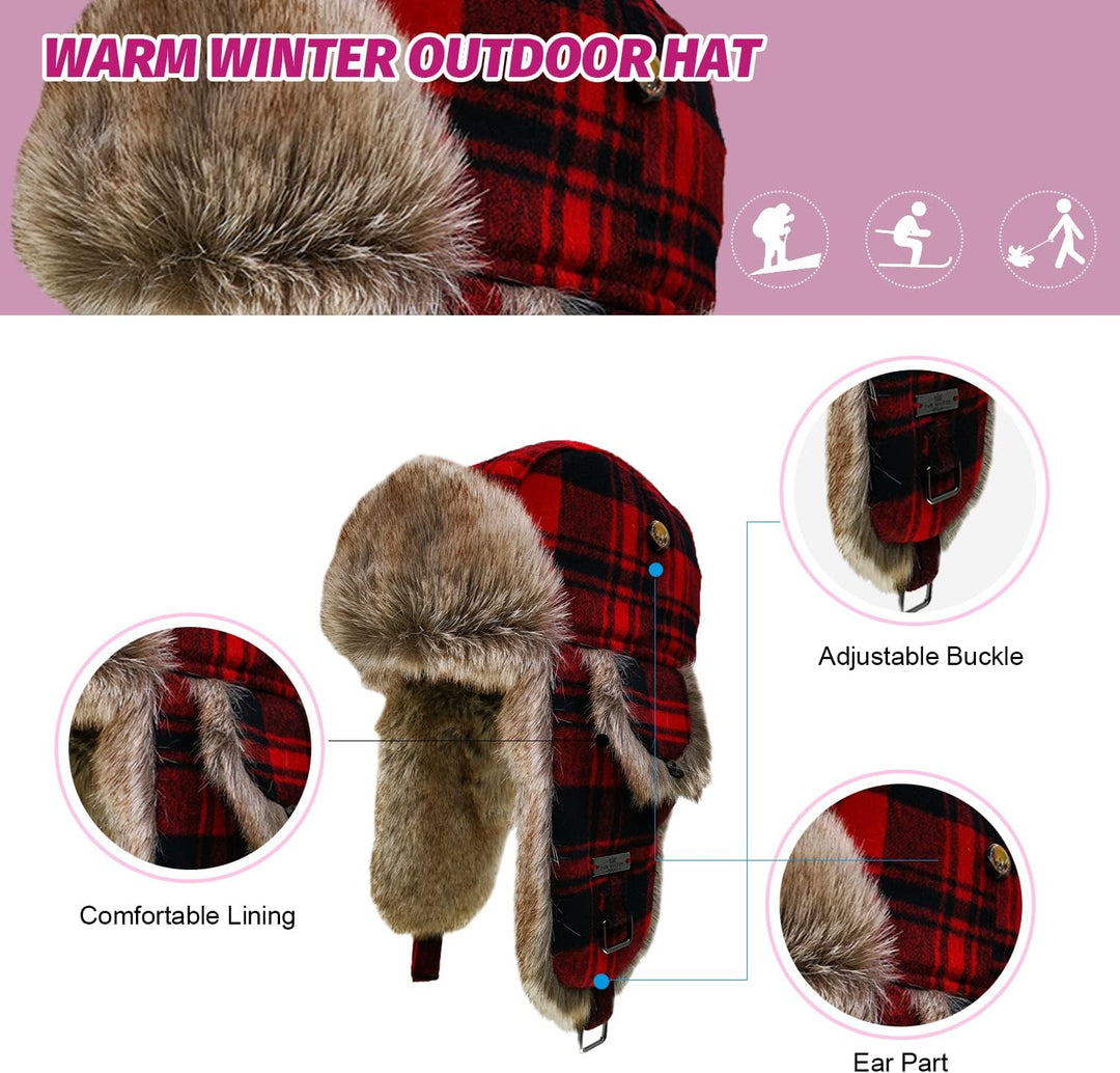 Unisex Fliegermütze Rib Wolle Bomber Aviator Pilot Hat Faux Fellmütze Winter Russische Mütze Herren