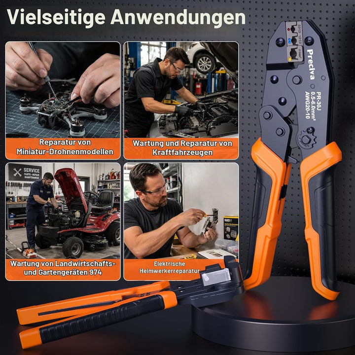 Preciva Crimpzange Set, mit 380 Stück Kabelschuhe und Abisolierzange, Ratschen Crimpzange für Kabels