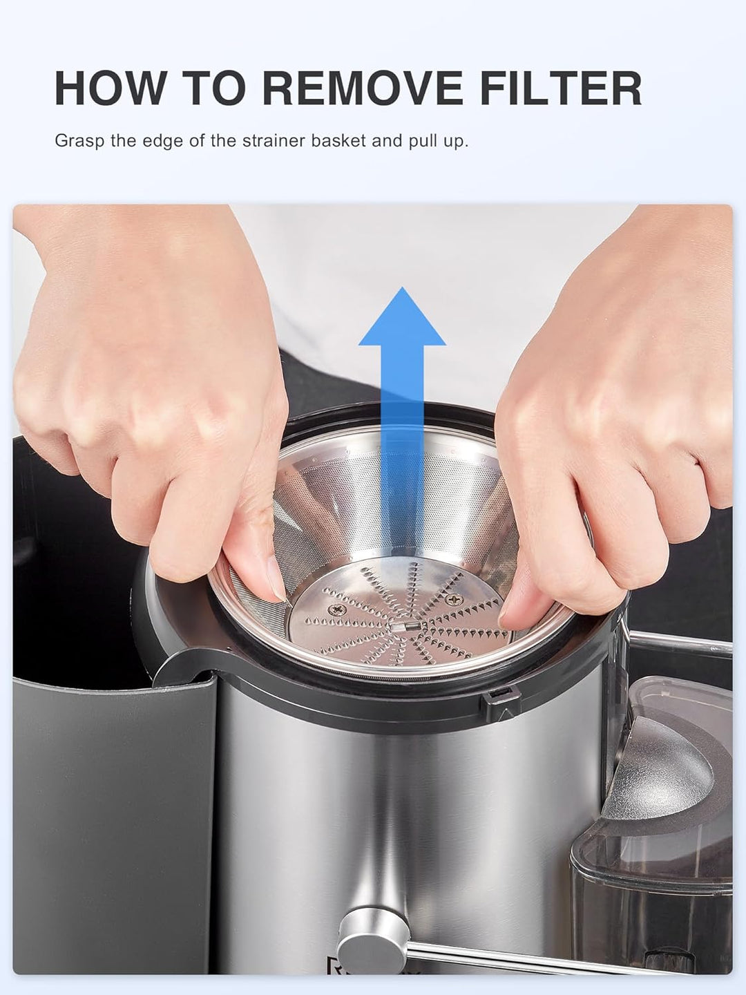 Reemix Entsafter Gemüse und Obst, Max Juicer Machine aus Edelstahl mit 3 Geschwindigkeitsstufen, 65m