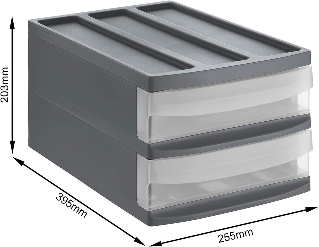 Schubladenbox mit 2 Schüben Anthrazit/Transparent M Duo, Anthrazit/Transparent M Duo