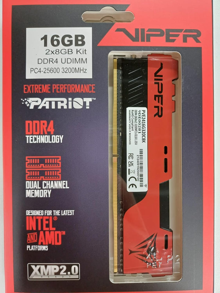 Patriot Memory Viper Elite II DDR4 16GB (2x8GB) 3200MHz Gaming Arbeitsspeicher KIT Schwarz/Rot 16GB
