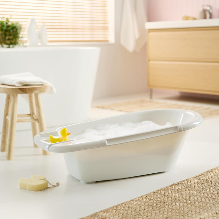 Rotho Babydesign Bella Bambina Badewanne - Stilvolle Weisse Babybadewanne für Kinder - Geräumige und