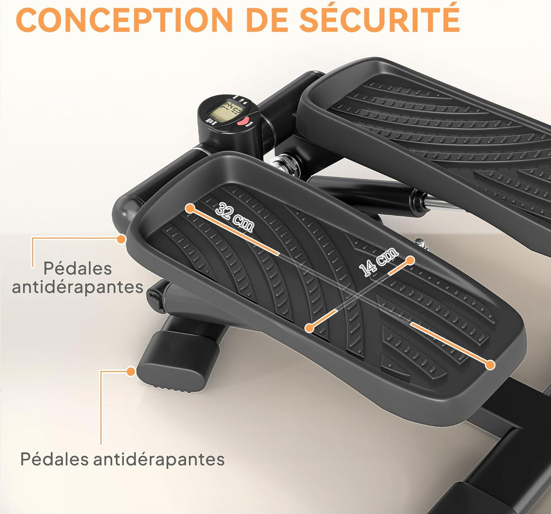 SPORTNOW Mini-Stepper Fitness, Stepper Torsionsscheibe Taille 2 in 1 übergrosse rutschfeste Pedale,