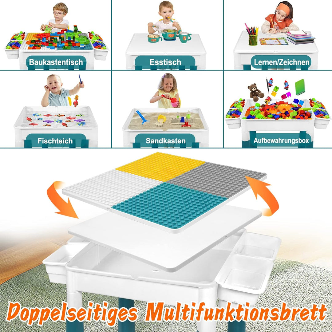 ACXIN 6 in 1 Kindertisch Stuhl Set Aktivitätstisch Set Kindertisch Basteltisch mit 2 Stühle und 163