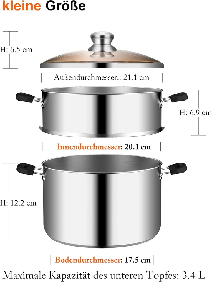 VENTION Kochtopf Dampfgarer Induktion, Couscoustopf 20 cm, 2,8 litres Induktion 20 Cm/2,8 L, Indukti