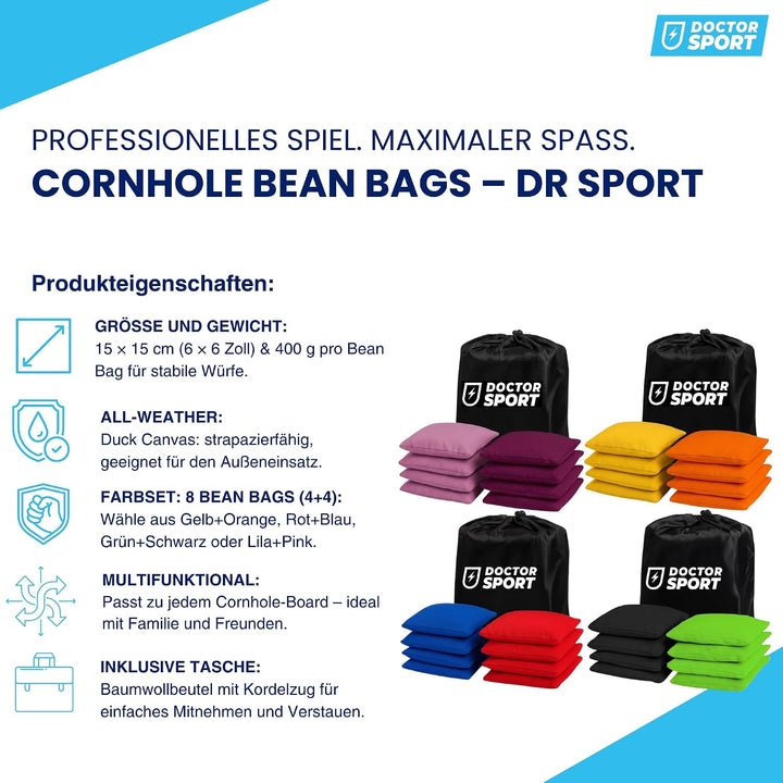 DOCTOR SPORT │ Original Cornhole Bean Bags (8-teilig) │ 15 x 15 cm │ 400 g │ Aus Bester Verarbeitung
